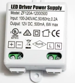 351800034, Commercial Fridge 6W 500mA MR16 MR11 LED Driver AC/DC Adapter, Output DC 12V, Bromic