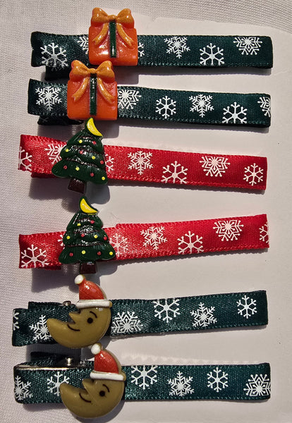 Christmas Hair Clips Hand Made 1cm ×8cm Made in Australia Assorted 3pairs