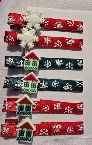Christmas Hair Clips Hand Made 1cm ×8cm Made in Australia Assorted 3pairs