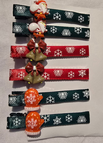 Christmas Hair Clips Hand Made 1cm ×8cm Made in Australia Assorted 3pairs