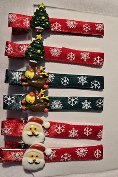 Christmas Hair Clips Hand Made 1cm ×8cm Made in Australia Assorted 3pairs